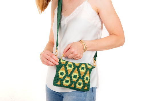 Bolso de crochet Pavo Real - Verde con cadena