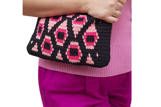 Bolso de crochet Pavo Real - Rosa con cadena