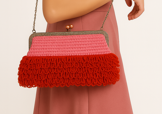 Bolso de crochet Charlie - rojo y rosa con cadena