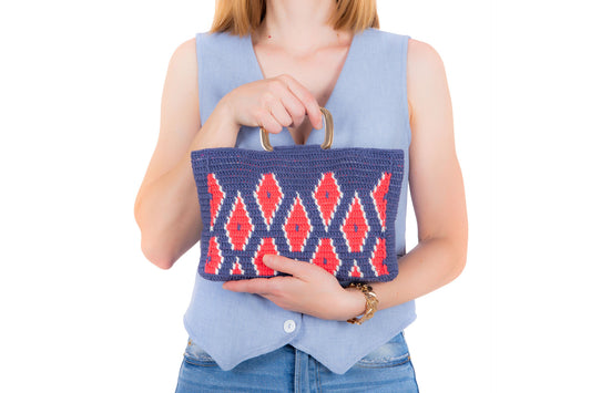 Bolso de crochet Sabina - Azul con asas