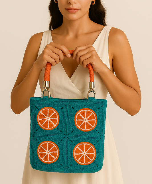 Bolso de crochet Cítrico Naranja - con asas