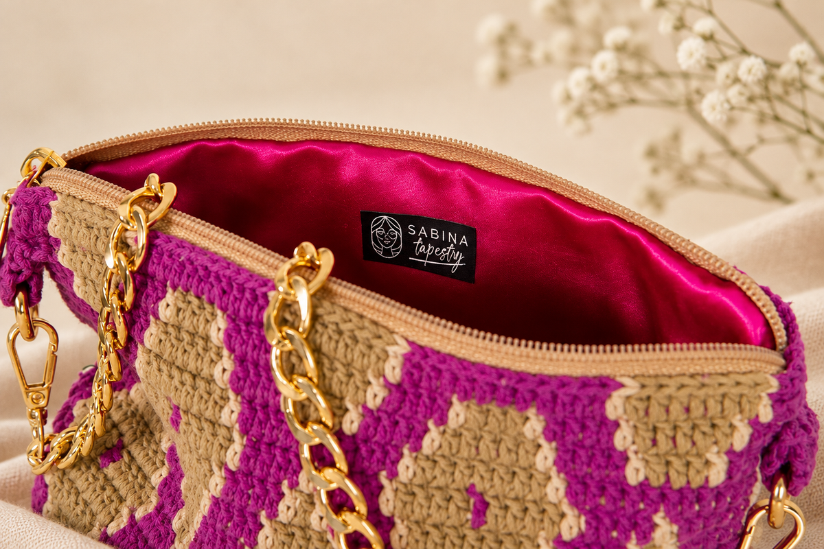 Bolso de crochet Sabina - Morado con cadena