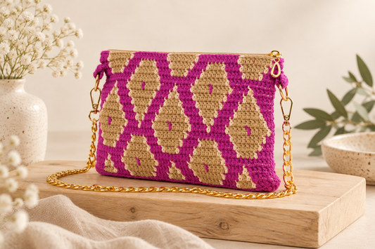 Bolso de crochet Sabina - Morado con cadena