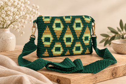 Bolso de crochet Pavo Real - Verde con cadena