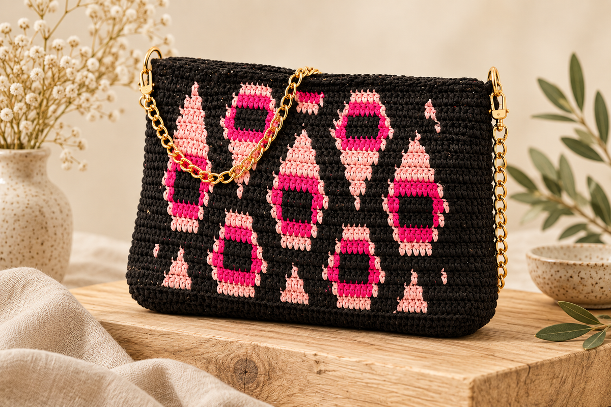 Bolso de crochet Pavo Real - Rosa con cadena