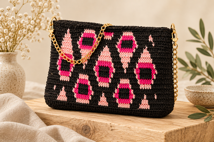 Bolso de crochet Pavo Real - Rosa con cadena