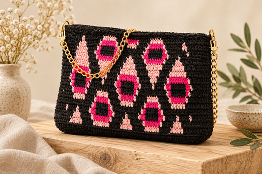 Bolso de crochet Pavo Real - Rosa con cadena