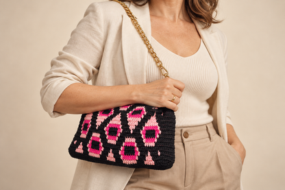 Bolso de crochet Pavo Real - Rosa con cadena
