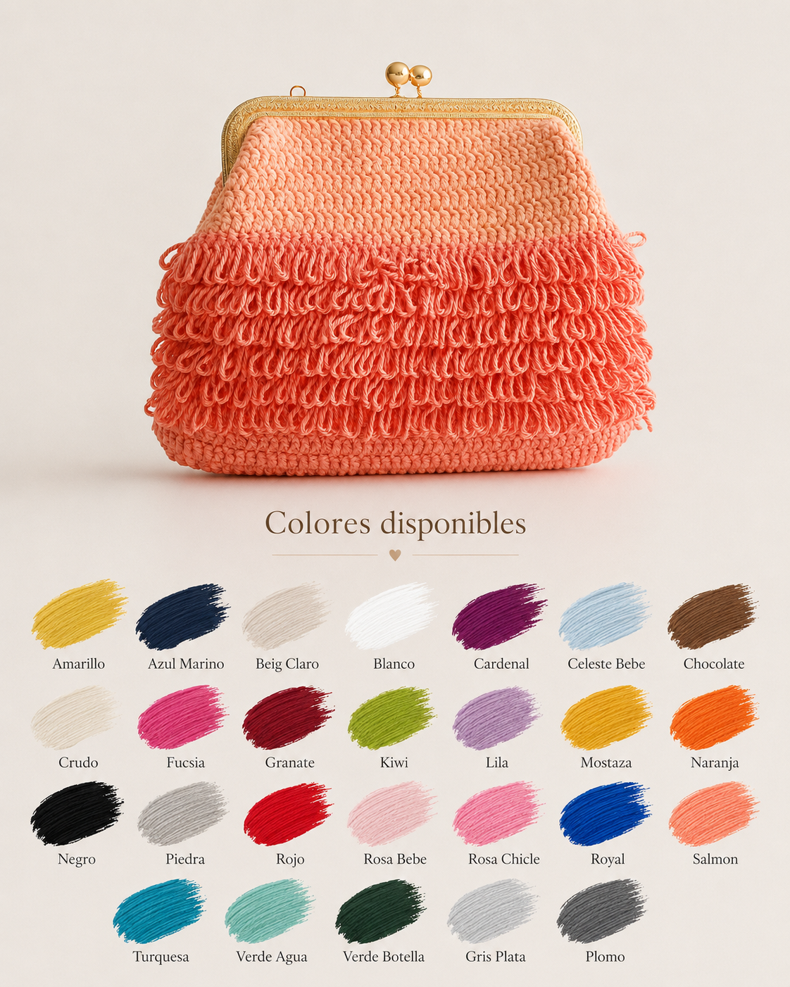 Bolso de crochet Charlie y pendientes coralinos a juego (elige tu el color)