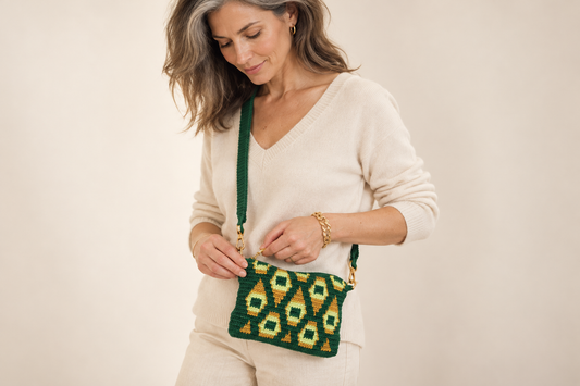 Bolso de crochet Pavo Real - Verde con cadena