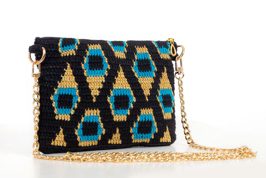 Bolso crochet Pavo Real - Negro con cadena