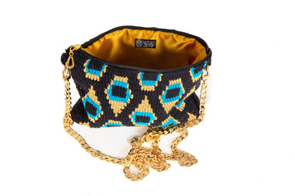 Bolso crochet Pavo Real - Negro con cadena