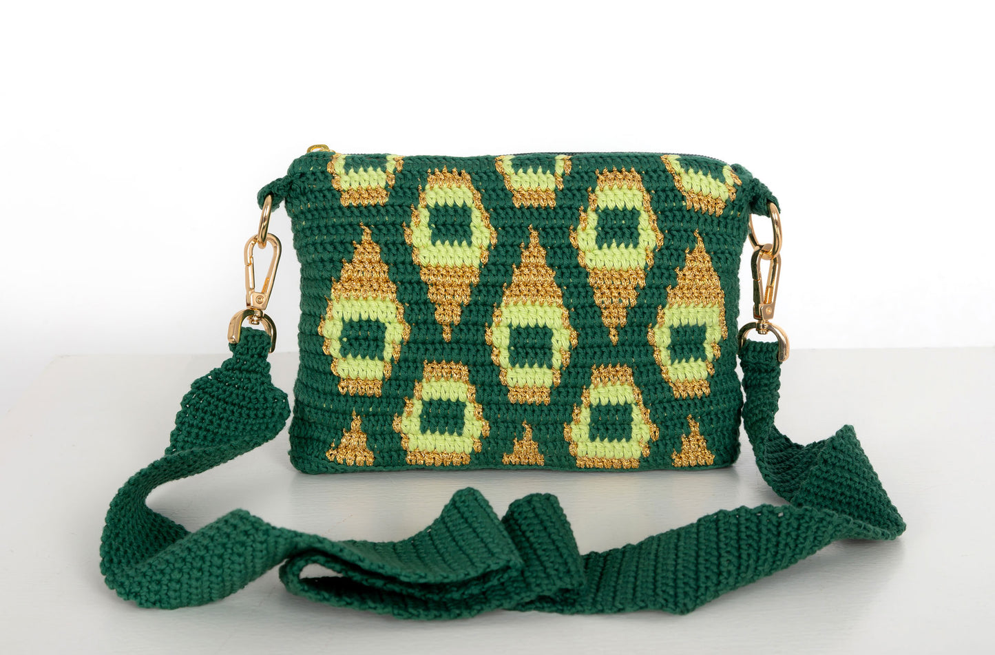 Bolso crochet Pavo Real - Verde con cadena