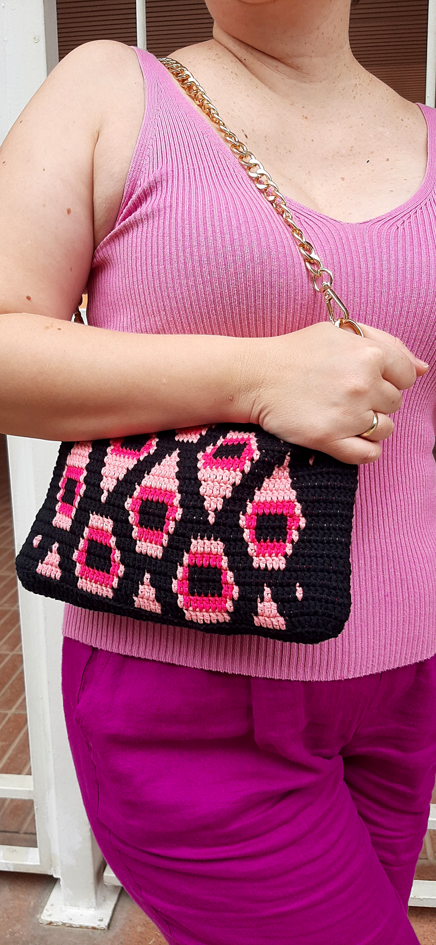 Bolso crochet Pavo Real - Rosa con cadena